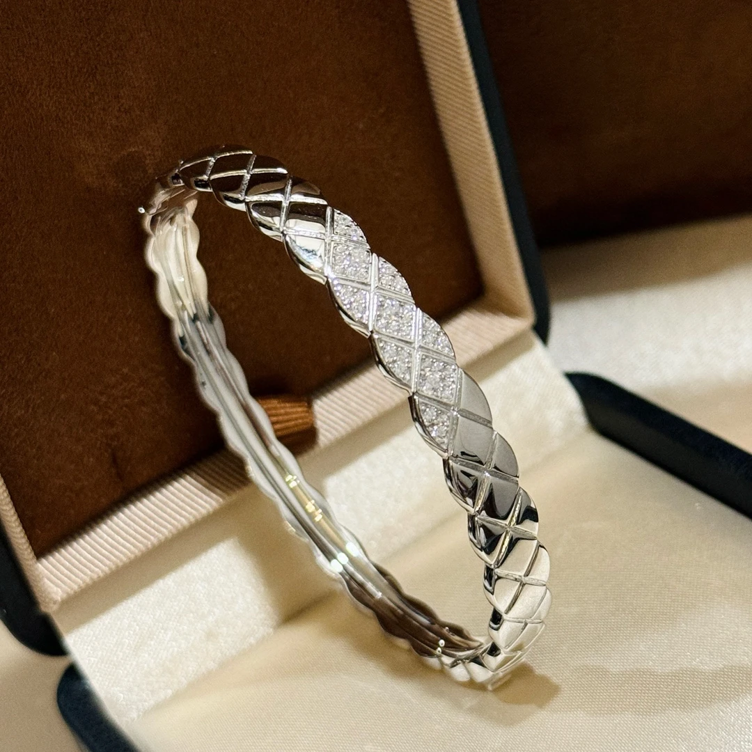 925银手镯 高版本菱格斜刘海手镯银手镯明星同款银饰品气质轻奢