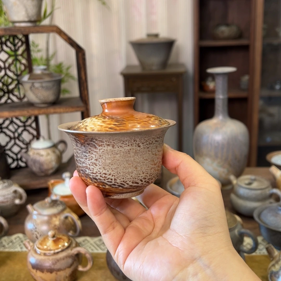 34中白重落灰精品盖碗