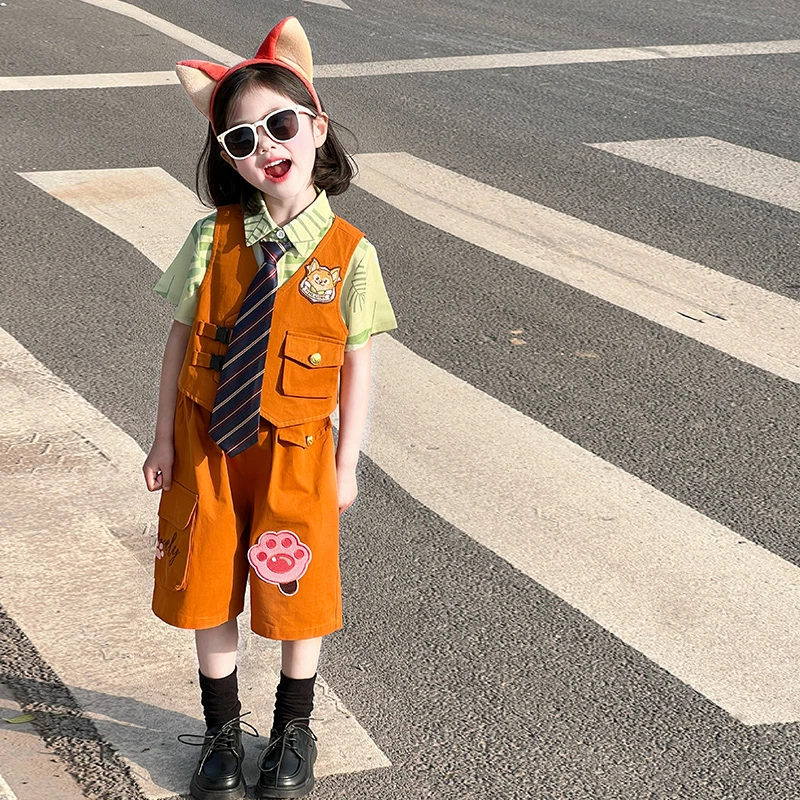 【尼克】女童夏季兔子警官卡通三件套儿童网红潮款洋气炸街生日礼物