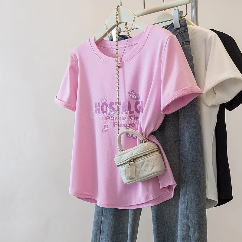 大码女装2025夏季新款时尚显瘦字母印花短袖T恤上衣1781