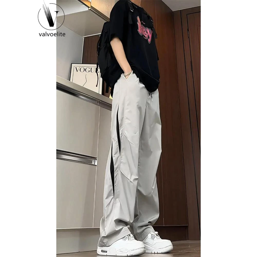 浅灰色速干冲锋裤男款秋季拼接设计感网眼透气裤子美式伞兵工装裤