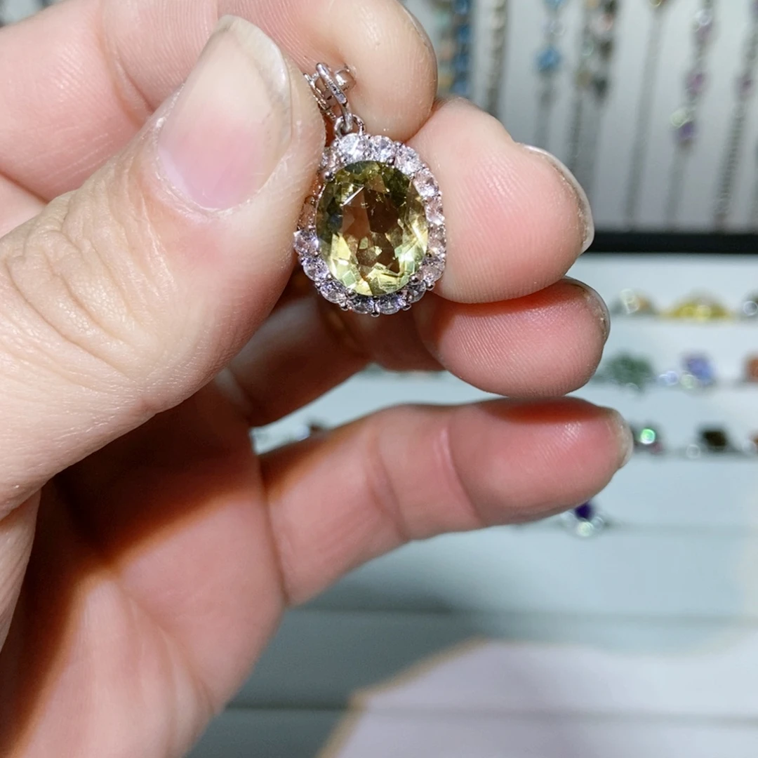 绿水晶戒指银S925镶嵌