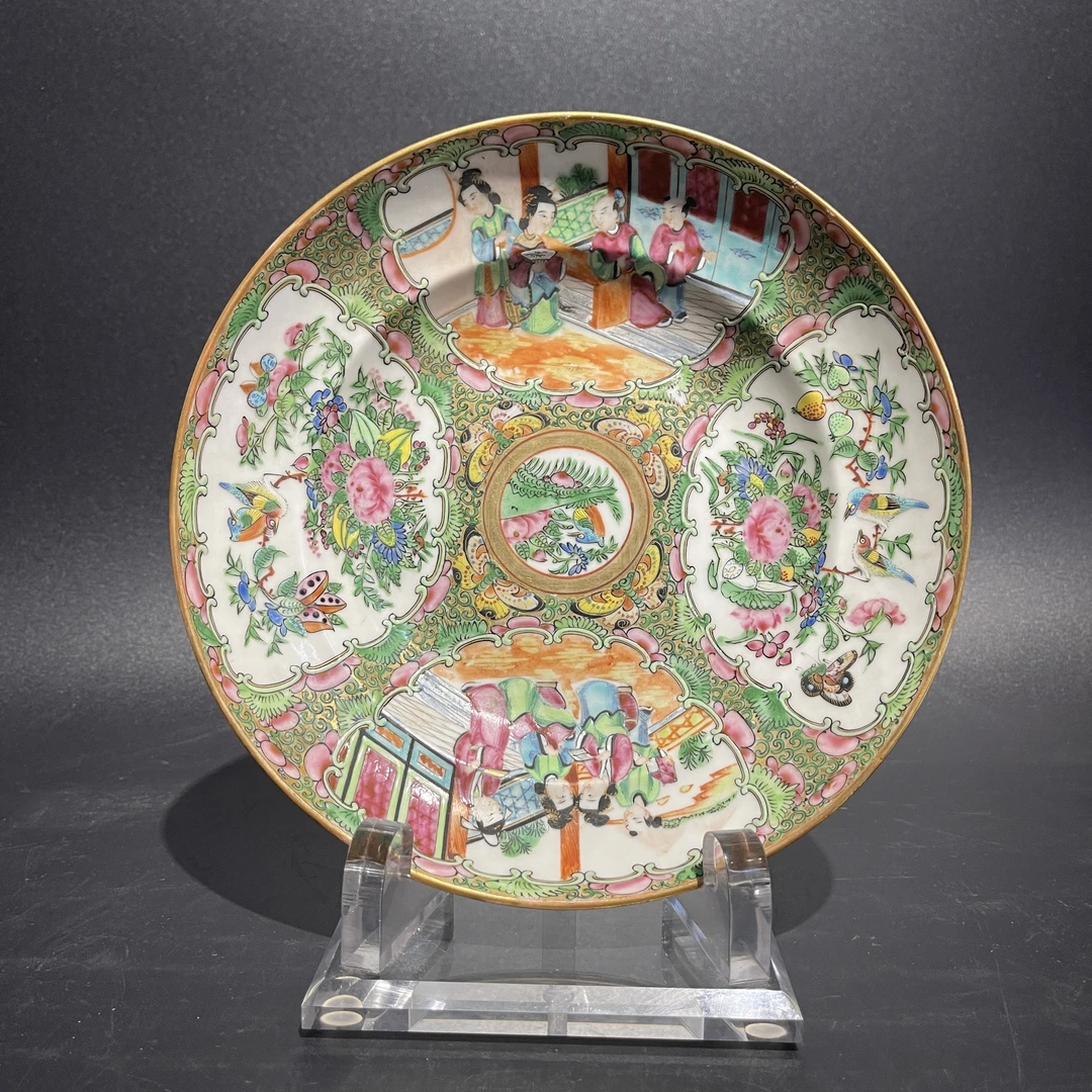 C-A0816071 清晚期 广彩花果人物开窗纹赏盘 直径21.8