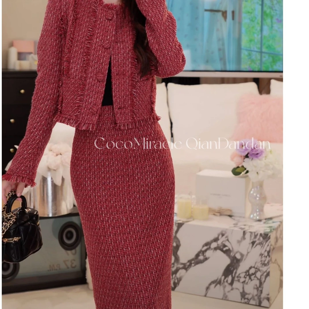 【钱丹丹】秋季新款法式毛边高级感粗花呢小香套装WL6TZ098