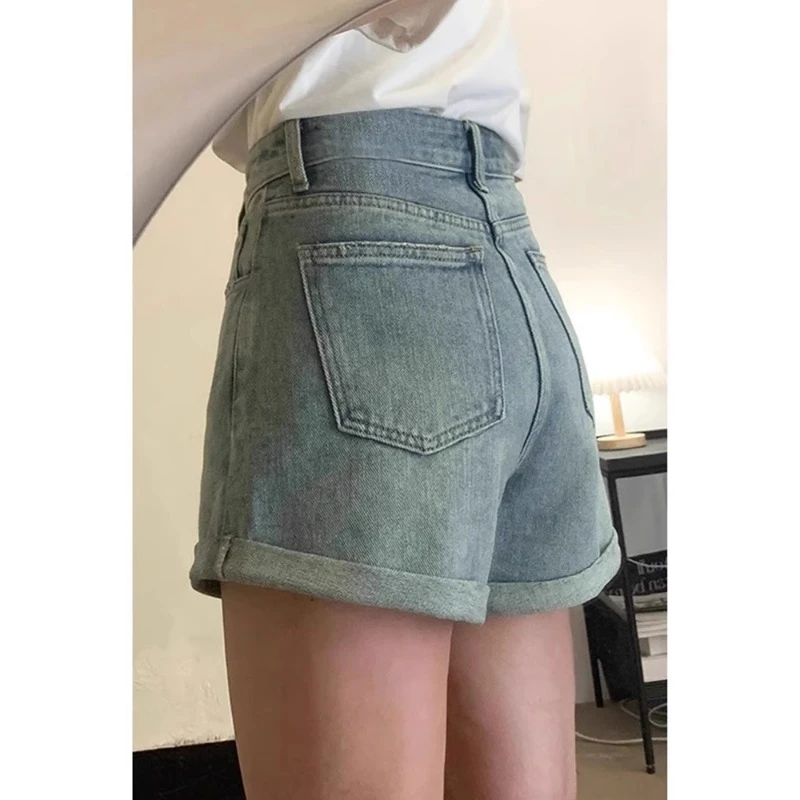高腰卷边牛仔短裤女款爆款2025新款夏季薄款显瘦大码小个子弹力