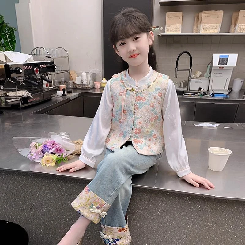 FAVMARTHA女童汉服套装2025新款春装儿童洋派国风中式女孩古风三