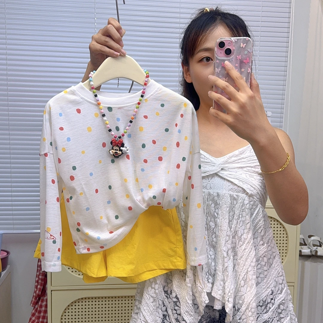 童装女童t恤短袖2025新款夏季洋气儿童上衣波点防晒罩衫冰丝薄款