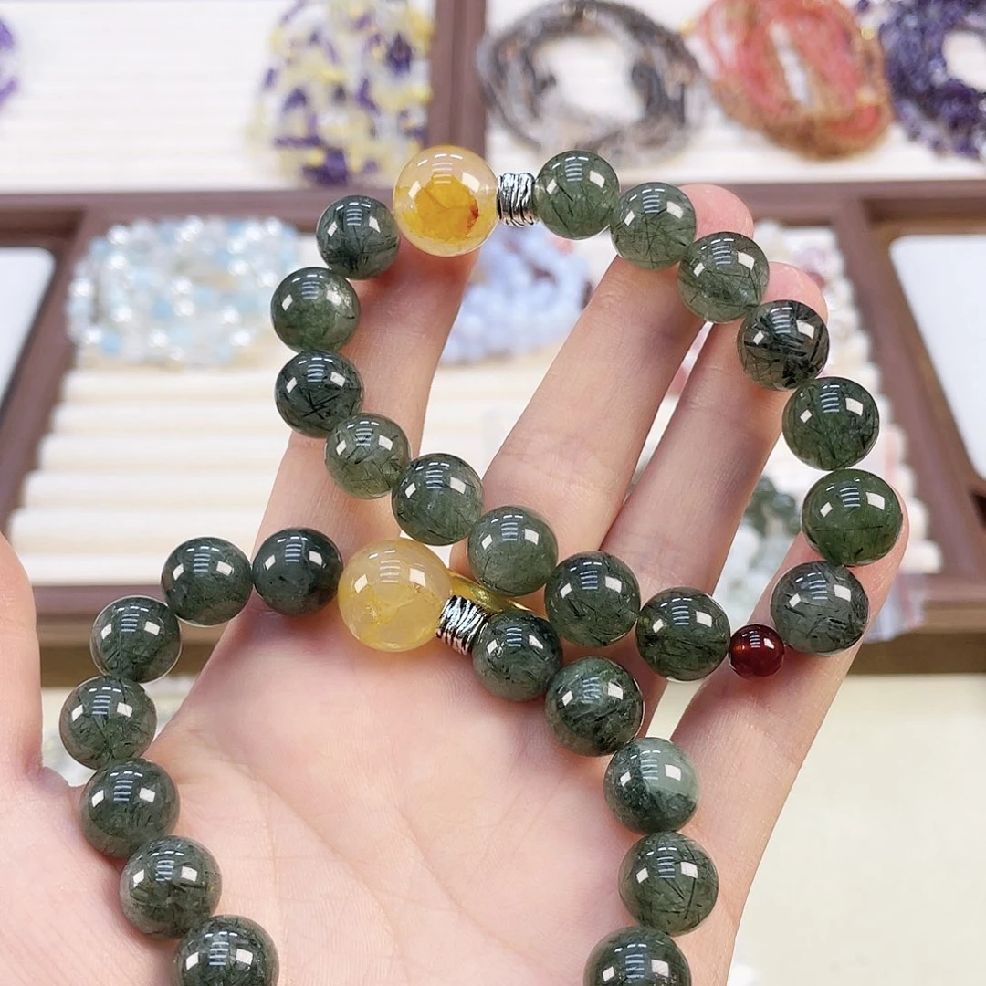 水晶手链未镶嵌绿发晶黄胶花
