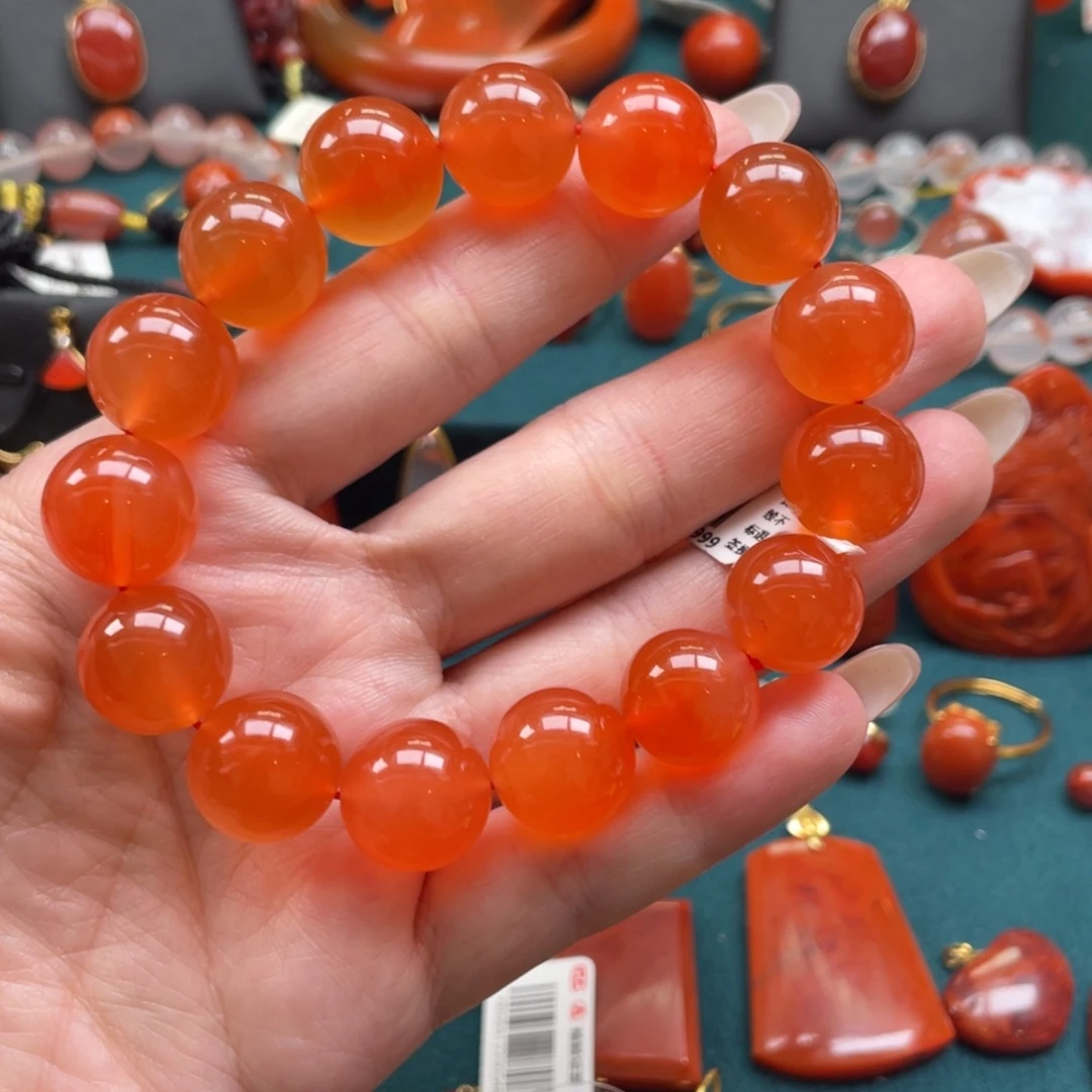 南红玛瑙未镶嵌保山南红冰红单圈手串14mm