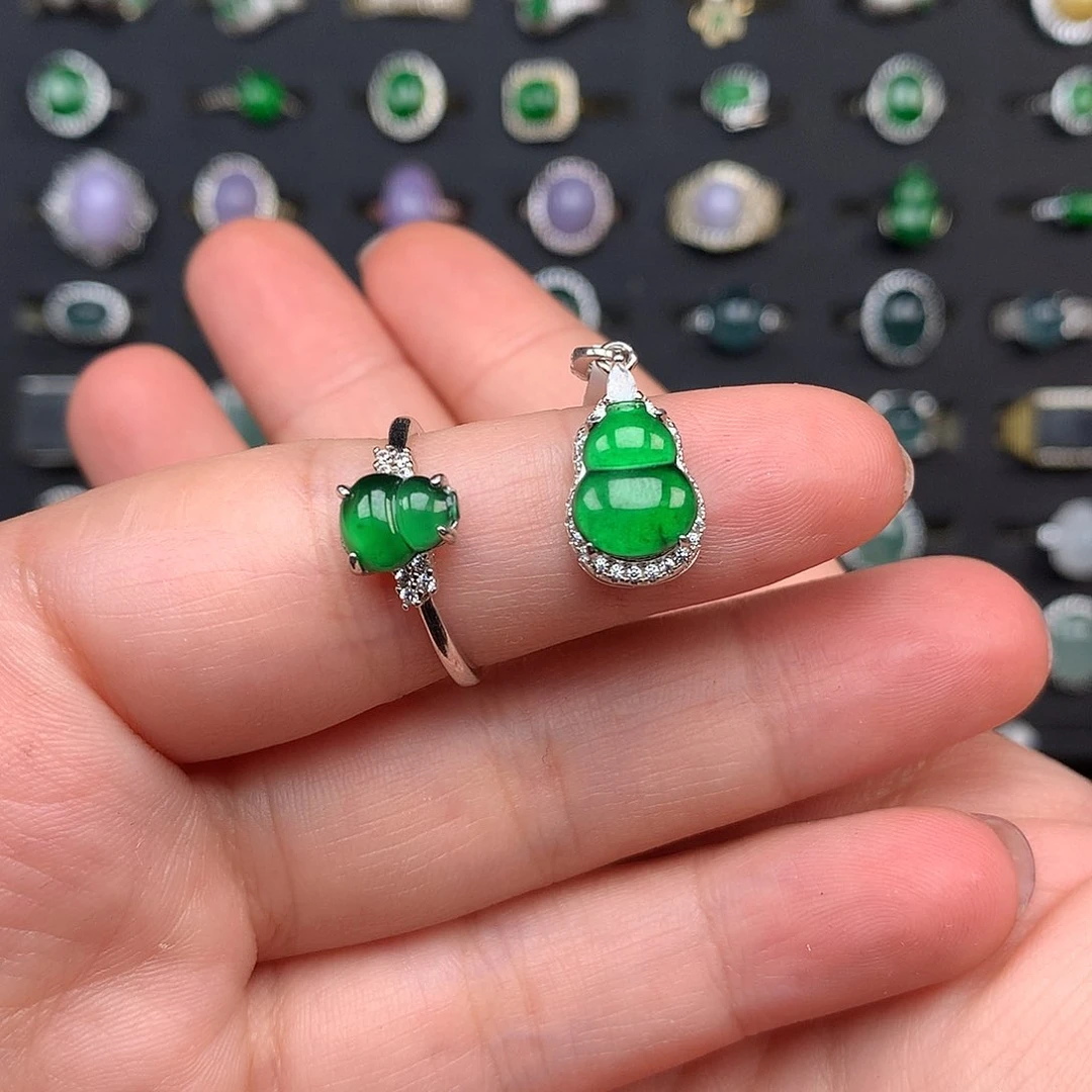 翡翠戒指银S925镶嵌得**茶项链925