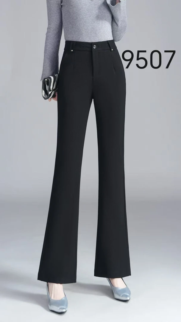 9507布裤夏季显瘦微喇直筒休闲黑色修身弹力薄款百搭气质女裤