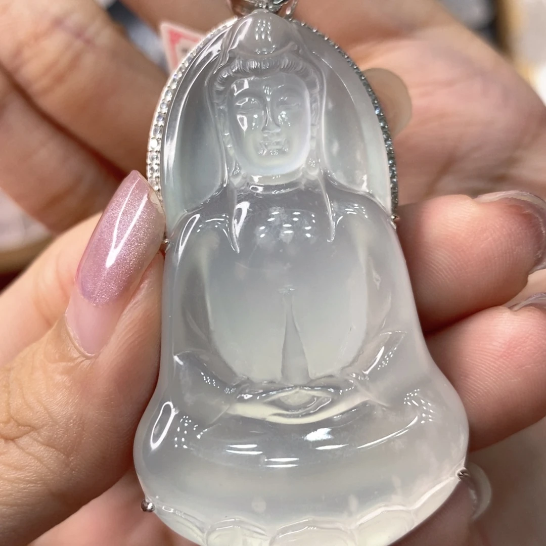 ***森银S925镶嵌观音石英质玉