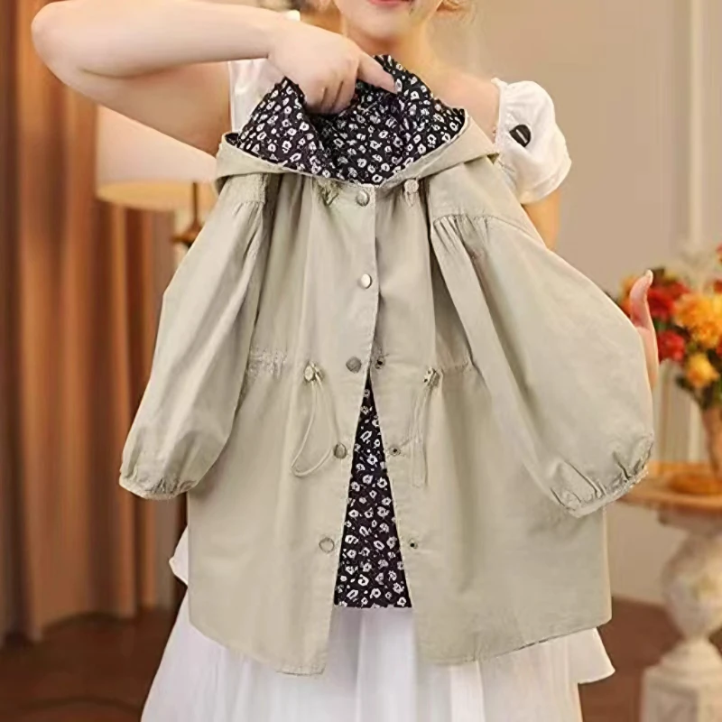 女童风衣外套春秋装2025新款儿童连帽上衣韩版女孩休闲夹克衫洋气