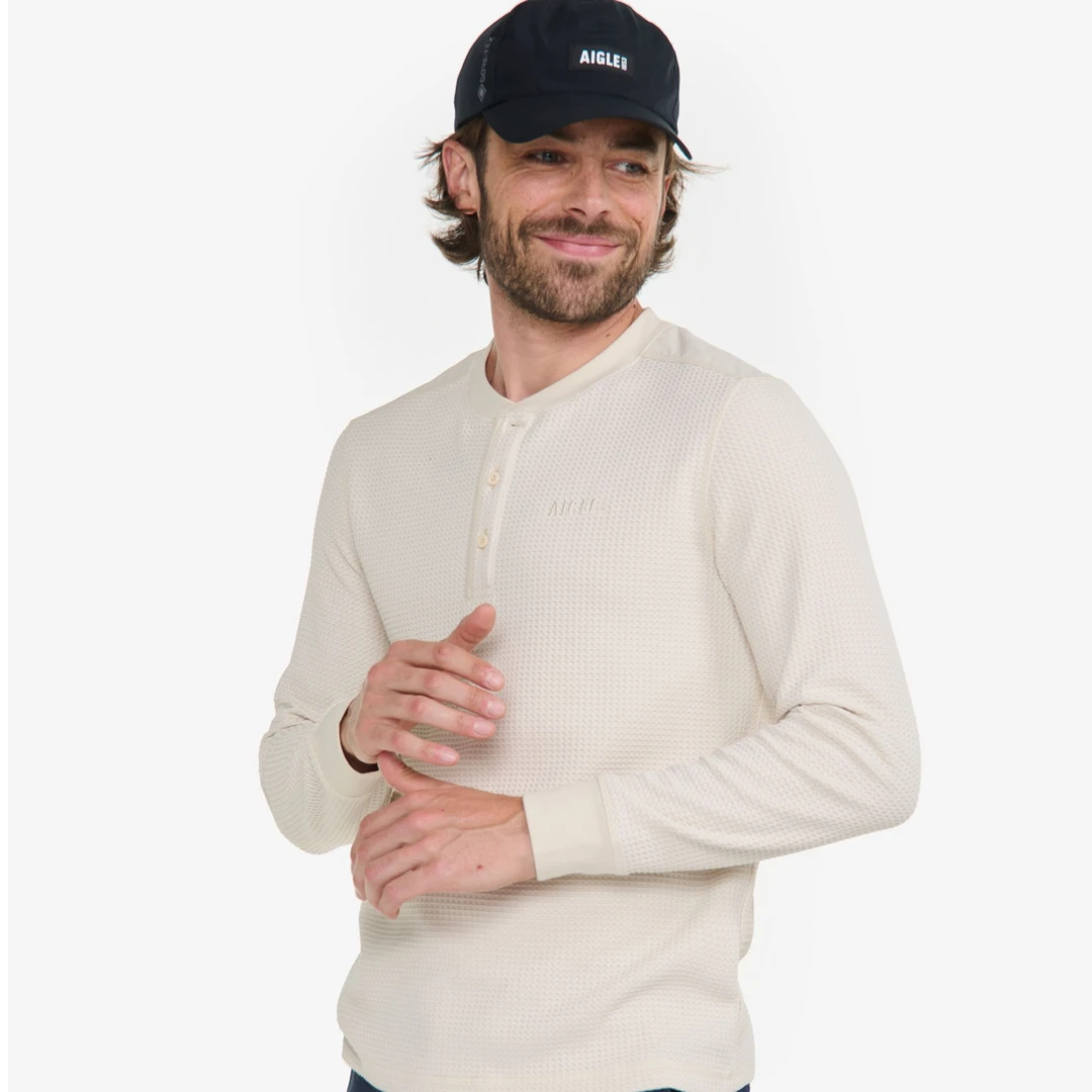 【早秋换季长袖】AIGLE艾高户外休闲弹力华夫格运动长袖T恤男士BB41
