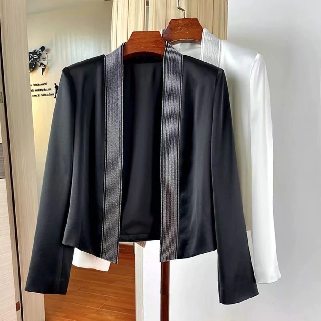 醋酸短款西装春夏百搭上衣西服