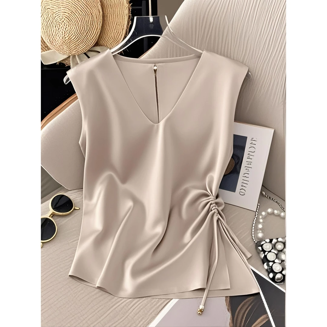 法式收腰系带短袖T恤女2025夏季新款百搭独特超好看时尚气质上衣