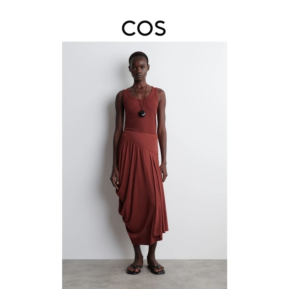COS女装 标准版型不对称垂坠中长半身裙2025夏季新品1294630001