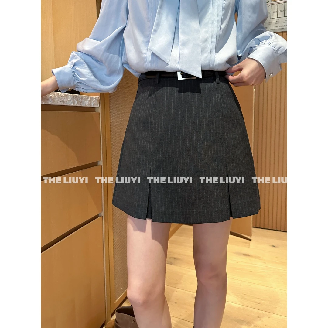 【LIUYI】高智半裙~韩系A字气质条纹半身裙5824A3