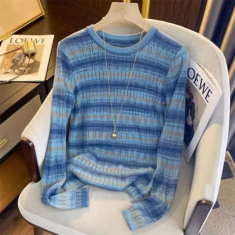 破洞镂空条纹软糯毛衣女2025时尚温柔复古设计感小众针织衫G4-42