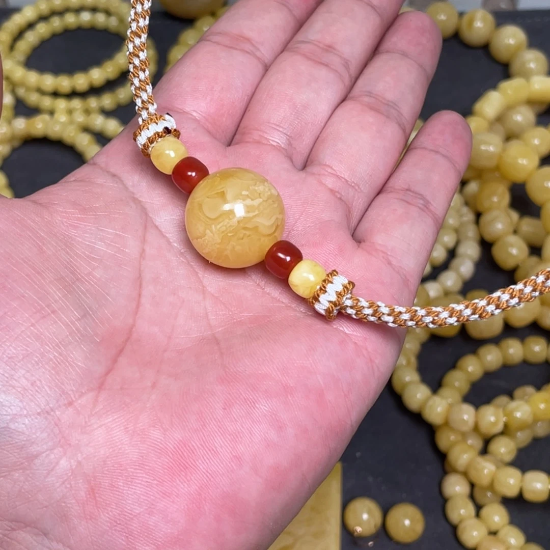 蜜蜡18K金镶嵌裸石虎皮纹千层雪蜜蜡锁骨链21mm