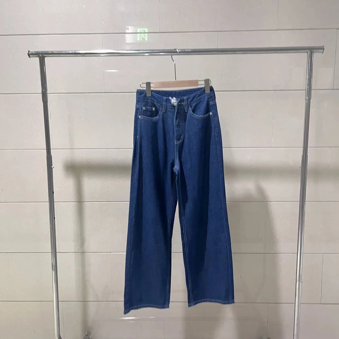 9906深蓝色阔腿牛仔裤