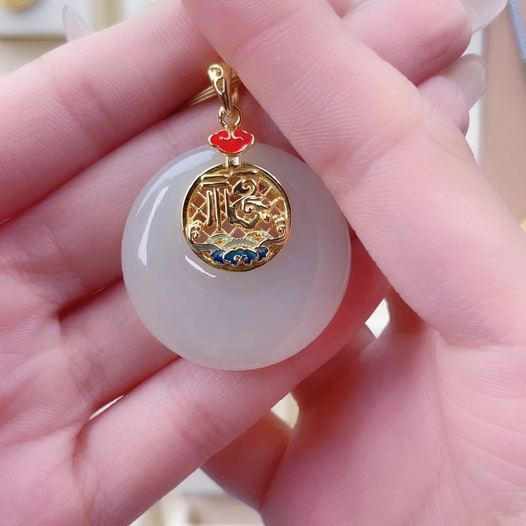 和田玉银S925镀金镶嵌颈饰