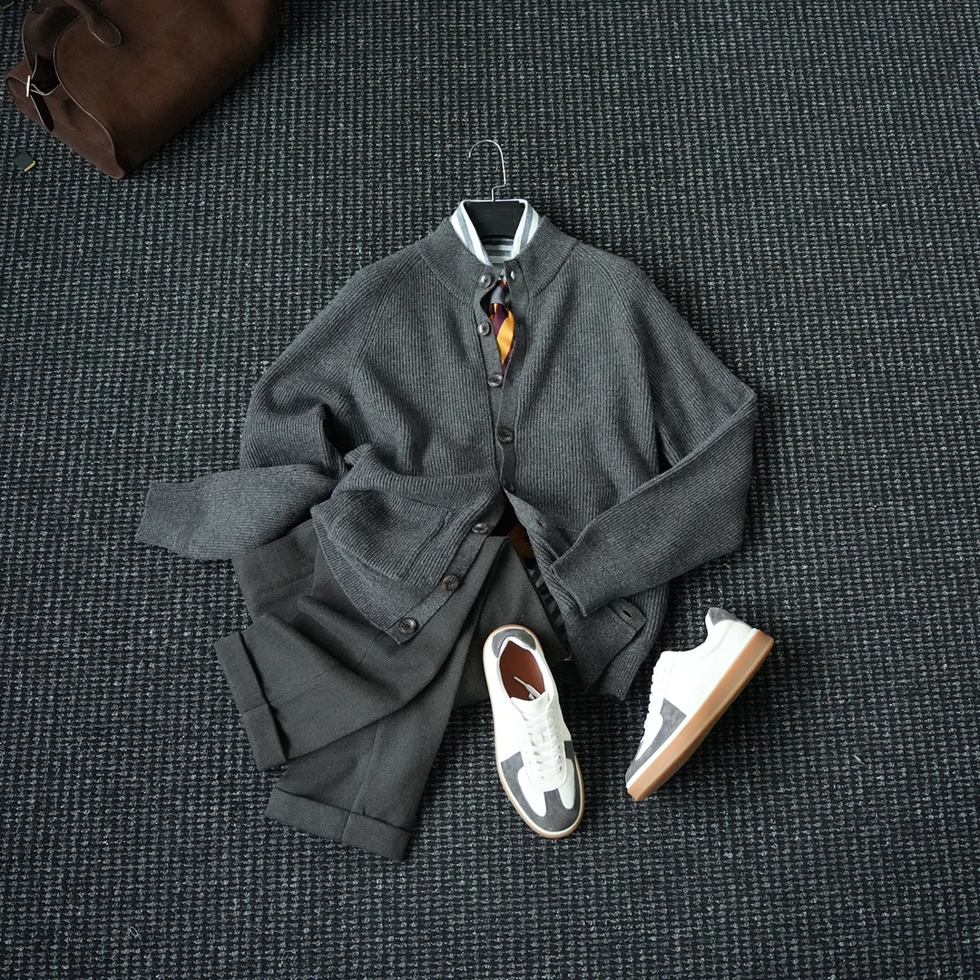 CssuGent (100%绵羊毛)冬季厚款高领轻奢保暖外套男雅痞针织毛衣