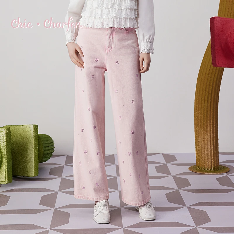 【蜜思仝专属】朝峰秋季直筒高腰宽松刺绣设计裤子CFE3B516-5019P