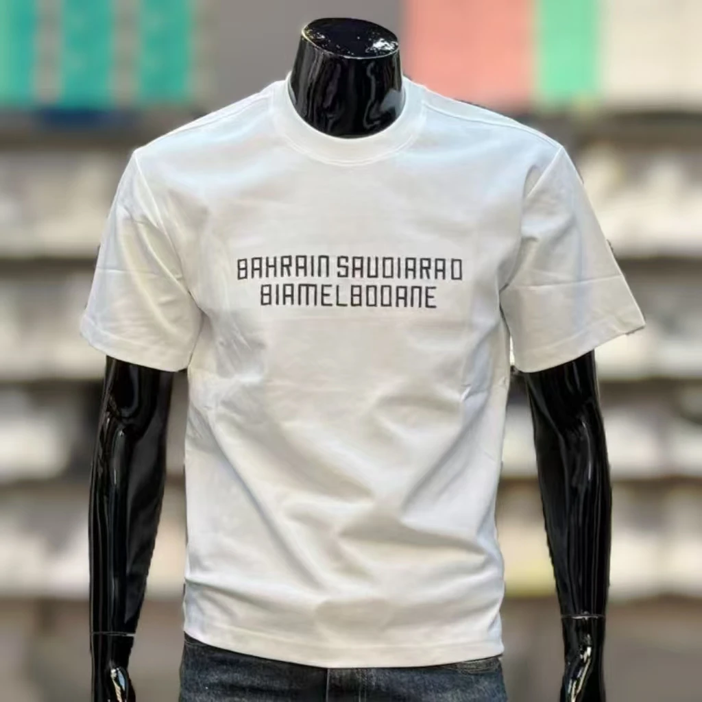 古也 2025新款美式夏季高棉短袖重磅宽松圆领字母刺绣潮牌男士T恤