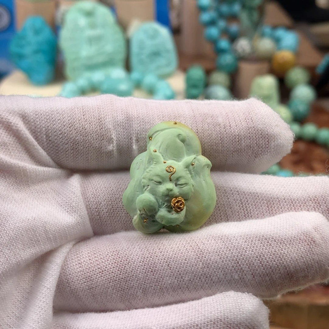 绿松石18K金镶嵌珠宝奇石21.5mm