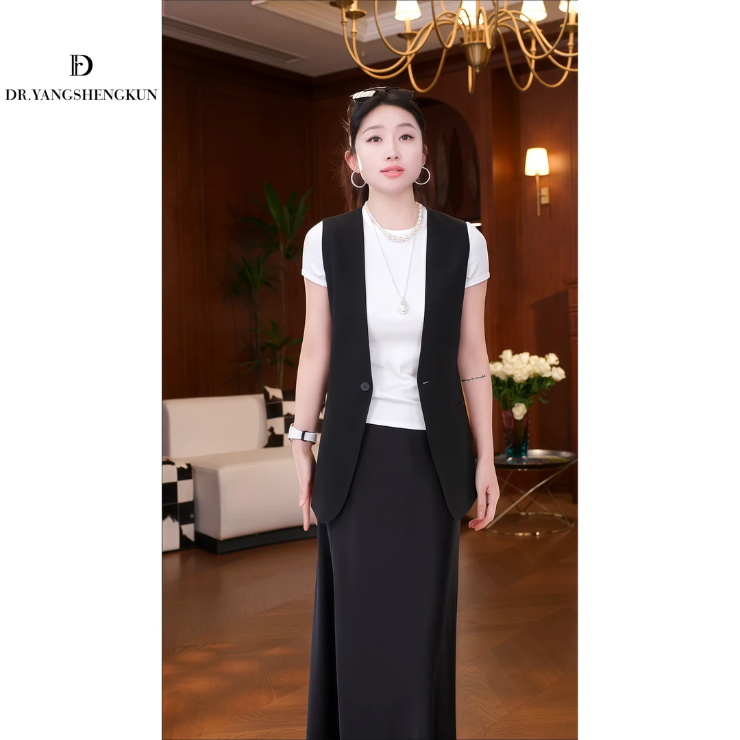 DR杨圣坤2025夏季气质收腰显瘦V领坎肩无袖西装马夹女B2503-2912