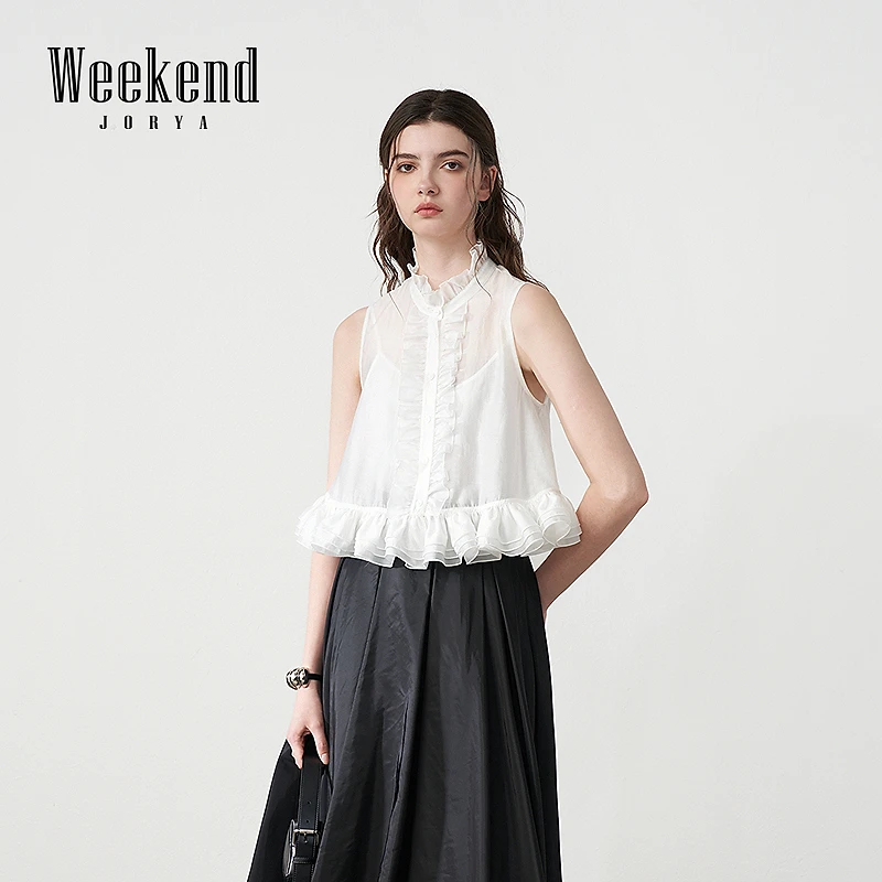 【商场同款】卓雅周末25夏季新款法式芭蕾多层荷叶边雪纺衫R220953A