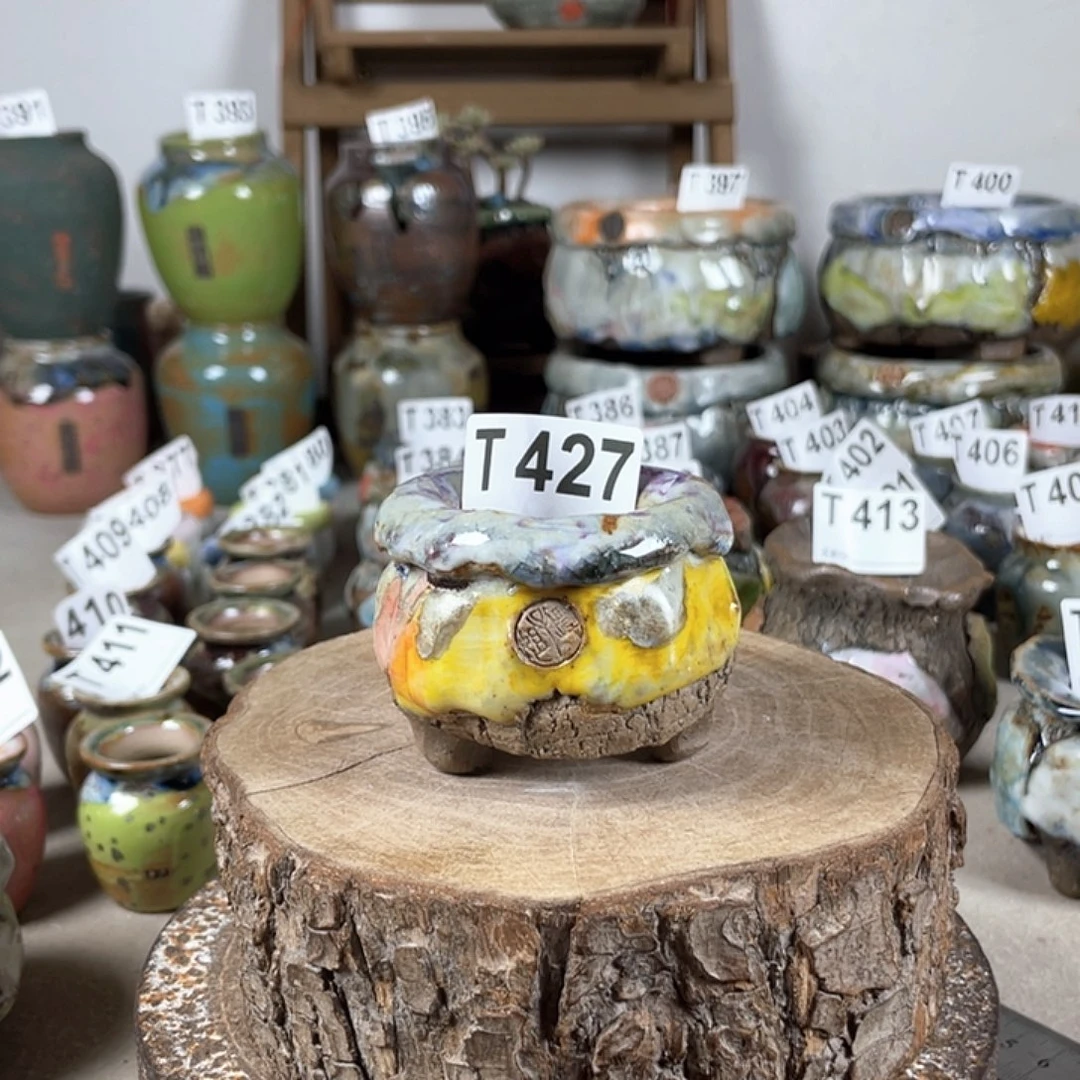 紫砂花盆孤品 油画山石 小地雷 内口3.8