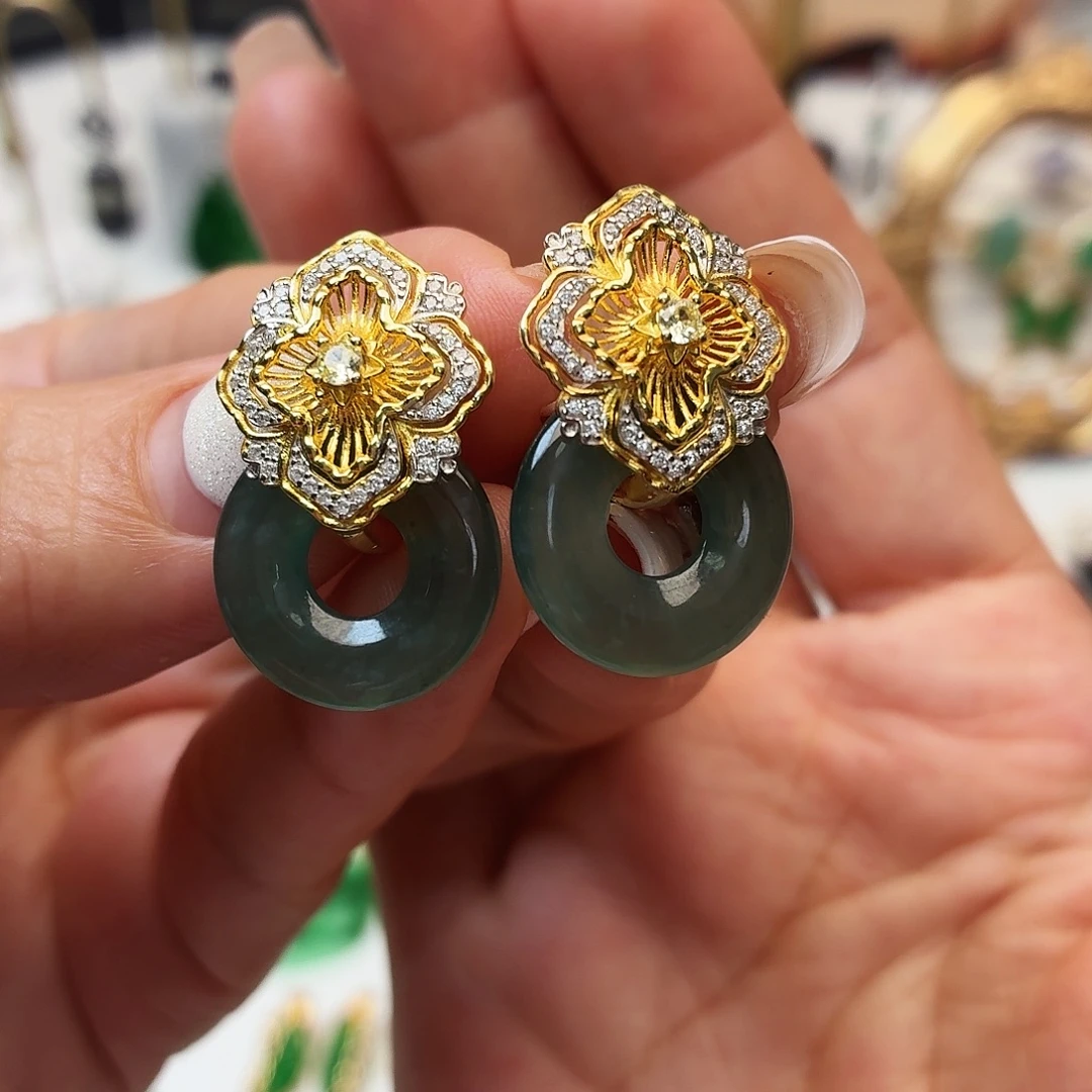 翡翠银S925镶嵌耳饰