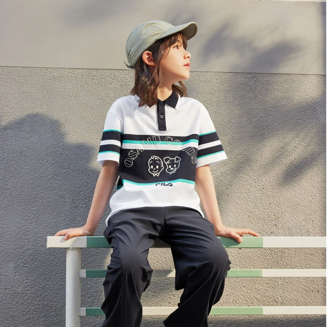 斐乐儿童【原田治联名】男大童夏暑假出游季时尚撞色短袖polo衫