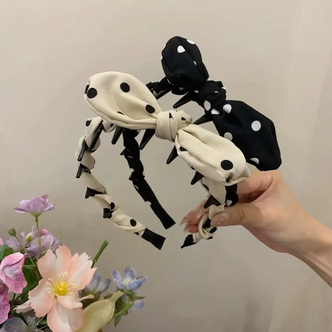 波点硬控！新款波点蝴蝶结超立体褶皱波点兔子耳朵齿梳发箍正反戴