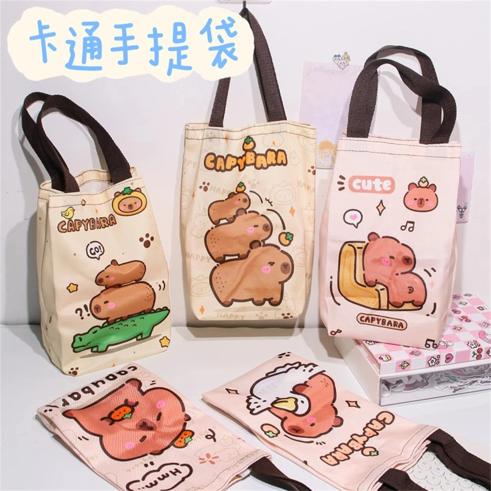 卡皮巴拉水豚水杯帆布袋保温杯便携手提袋拎水壶包焖烧杯大号袋子