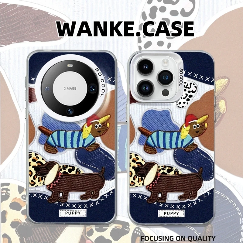 牛仔腊肠狗适用苹果16手机壳iPhone15/14/13创意华为OPPO小米保护
