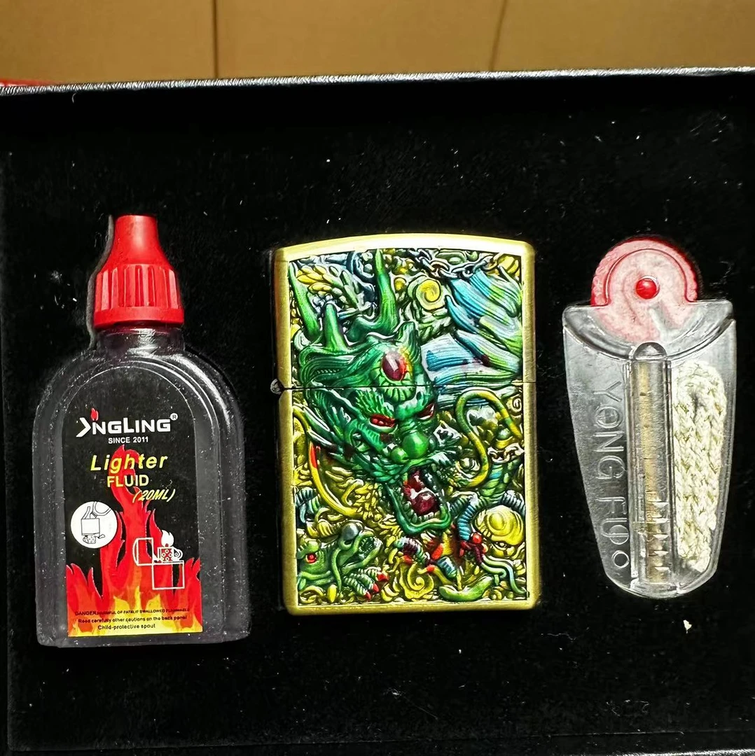 浮雕九龙拉棺煤油打火机三件套（需自行加油）