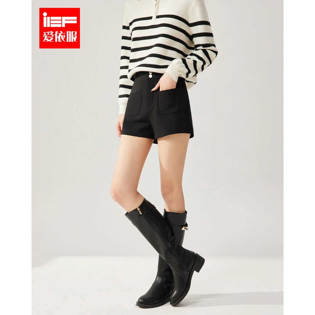 IEF/爱依服裤子2025冬春新款韩版简约纯色通勤百搭高腰显腿长短裤