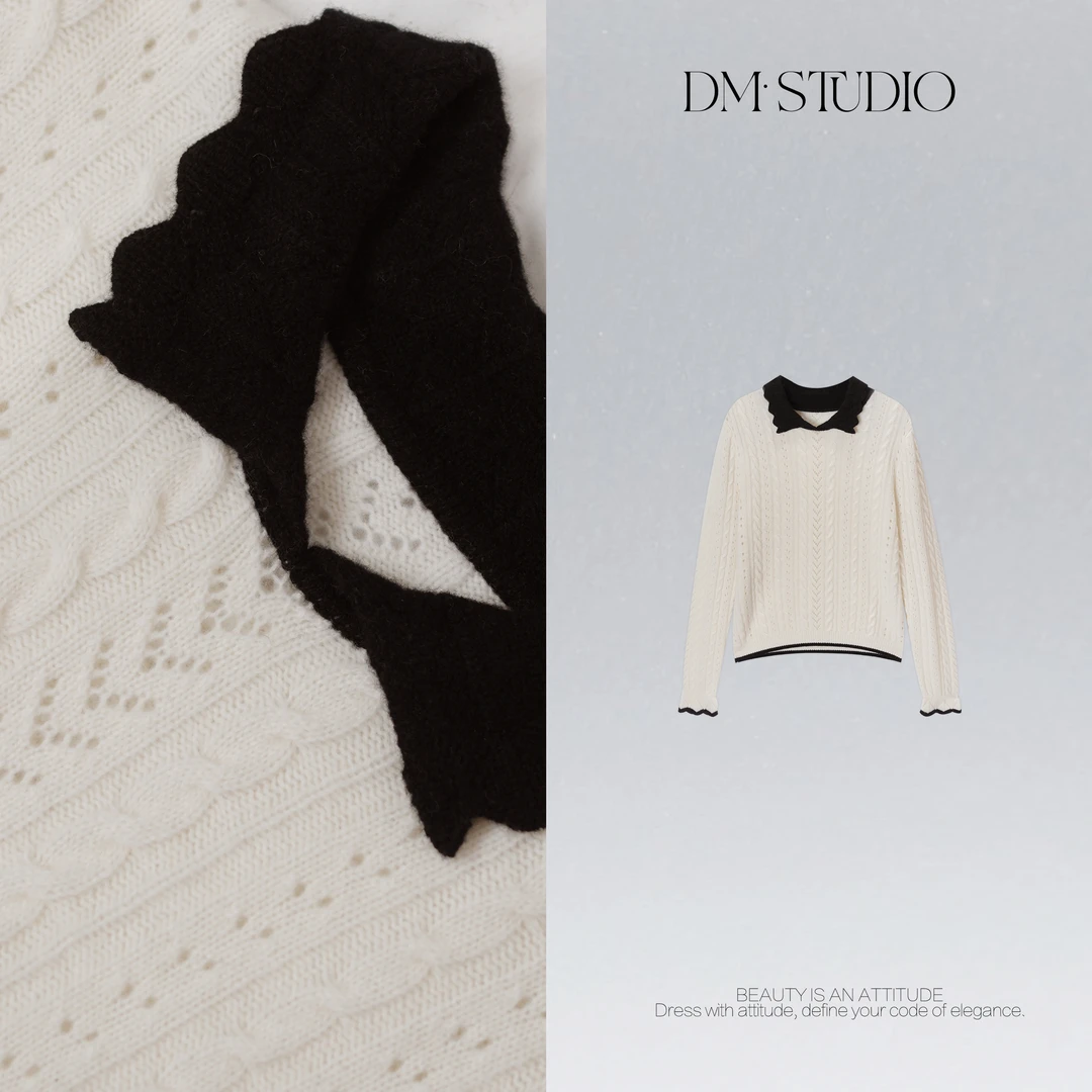 DEDM•STUDIO/气质慵懒减龄100%绵羊毛镂空套头毛衣2510ZZS/KK2506