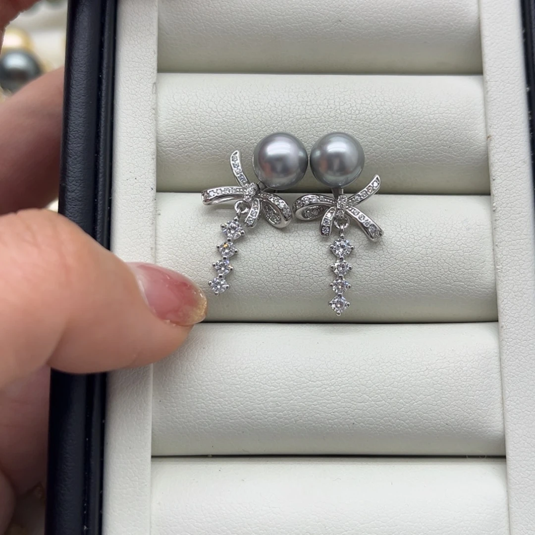 耳饰银S925镶嵌海水珍珠