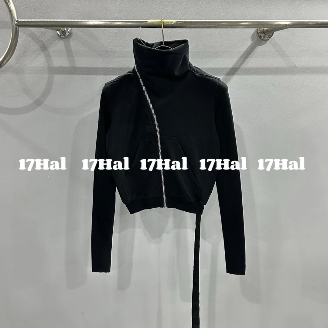 17HAL【暗黑先锋】RO风女士短版型斜拉链高领罗纹袖子四色卫衣8006