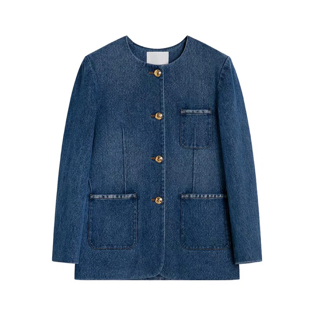 高定深圳南油复古水洗编织纹小香风金扣外套-165