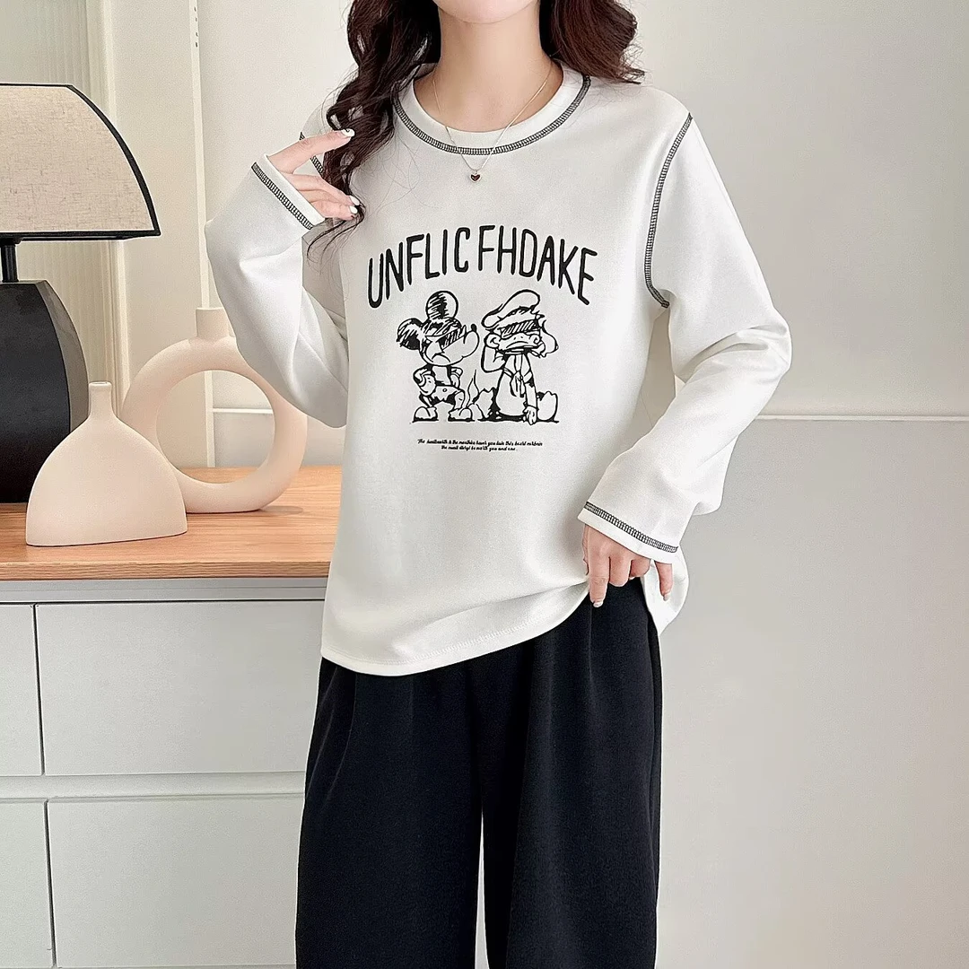 【萨萨BeFirm】微胖大码休闲宽松显瘦宽松减龄圆领长袖打底T恤