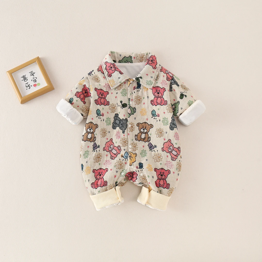 春款彩熊宝宝婴幼儿连体秋冬哈衣春秋婴儿新生儿满印可爱风连体衣