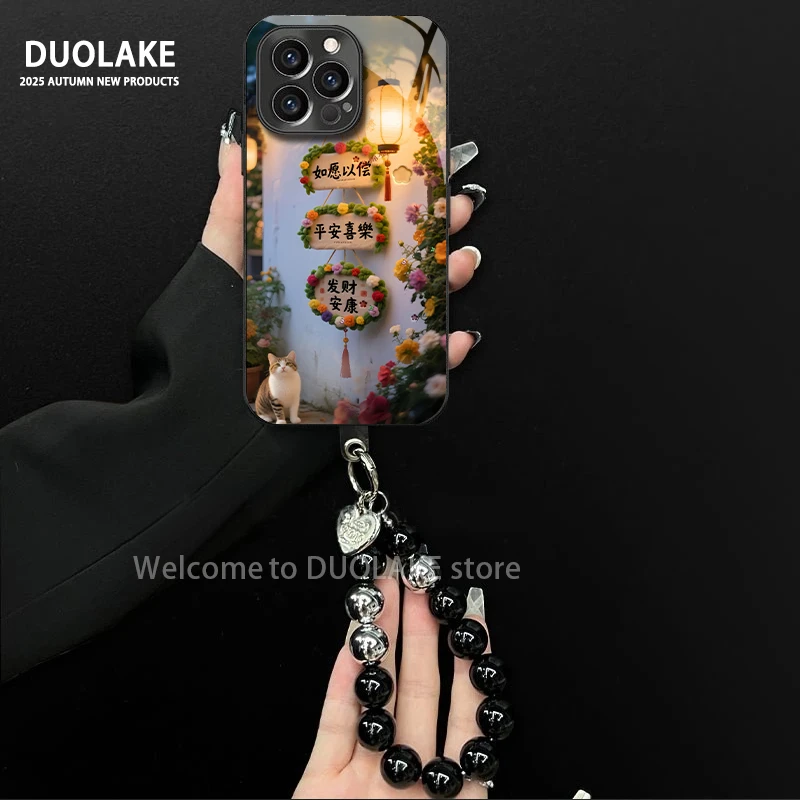 平安喜乐适用苹果vivo华为oppo小米iPhone17电镀玻璃防摔手机壳潮