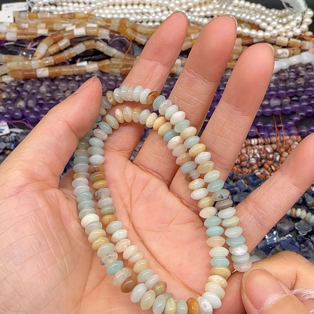 玛瑙/玉髓合金珠宝半成品亚马逊天河石6mm飞碟一条