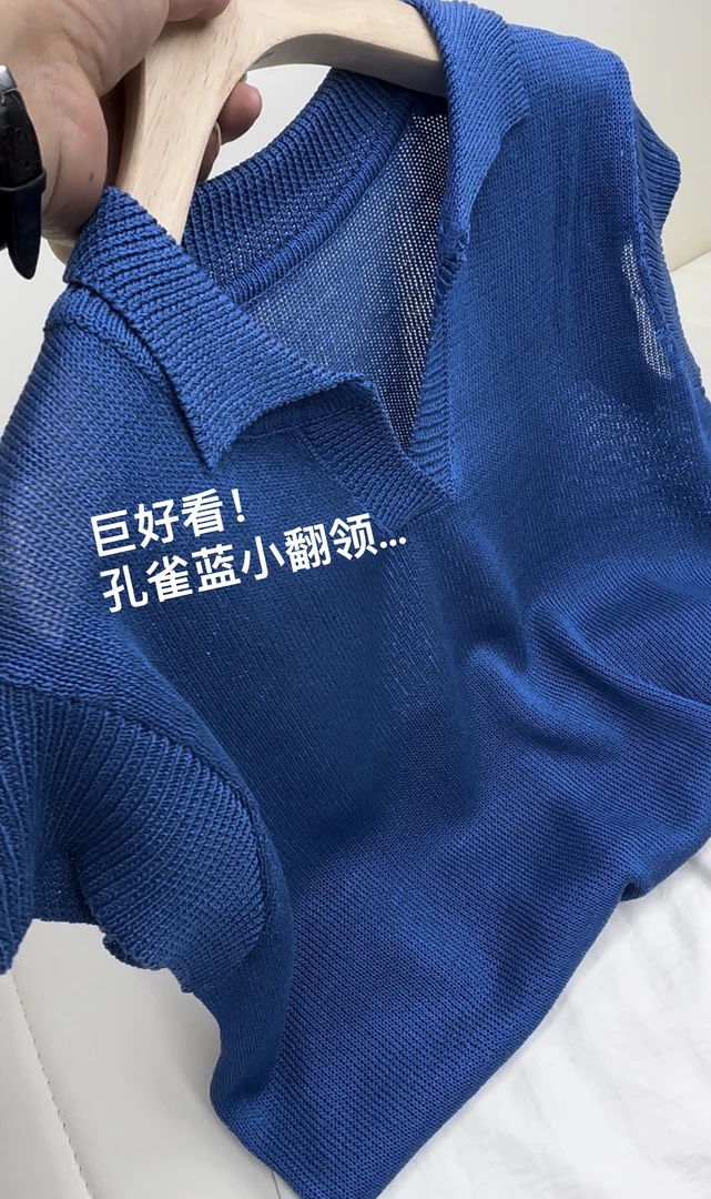 杨姐家 夏季新款孔雀蓝翻领飞袖  巨好看洋气显白女式上衣透气