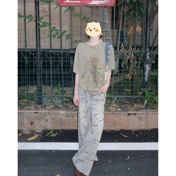 赵小小【巴洛幻想】宽松扎染镶钻牛仔直筒拖地裤（不含腰带）D-96071